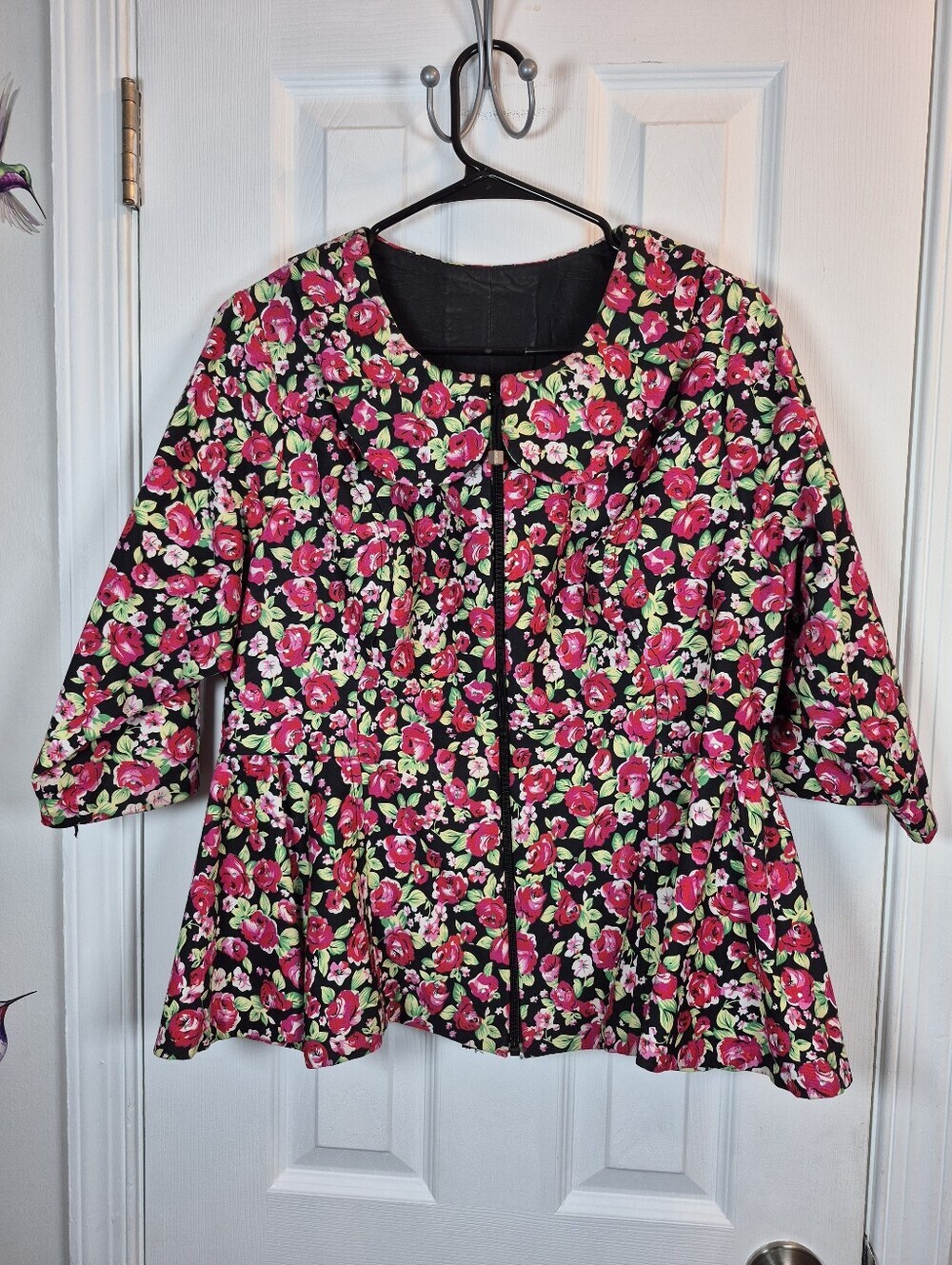 Mondetta Dark Floral Peplum Jacket Black Red Whimsygoth Chic Sculptural L